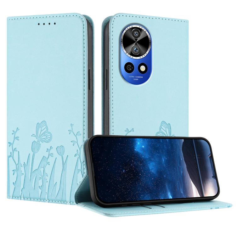 Tulips Butterfly Pattern Magnetic Vegan Leather Phone Case, For Huawei nova 12 Pro / nova 12 Ultra, For Huawei Mate 60 Pro / Mate 60 Pro+, For Huawei Maimang A20, For Huawei Mate 60, For Huawei Enjoy 50 / Enjoy 60 / nova Y70, For Huawei P60 / P60 Pro  ...