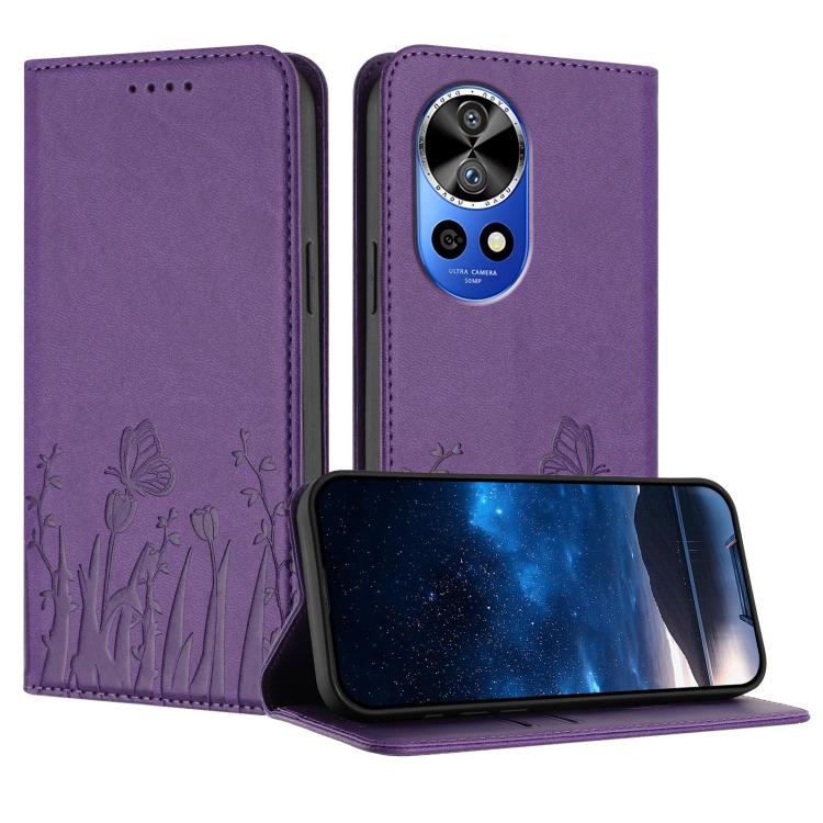 Tulips Butterfly Pattern Magnetic Vegan Leather Phone Case, For Huawei nova 12 Pro / nova 12 Ultra, For Huawei Mate 60 Pro / Mate 60 Pro+, For Huawei Maimang A20, For Huawei Mate 60, For Huawei Enjoy 50 / Enjoy 60 / nova Y70, For Huawei P60 / P60 Pro  ...