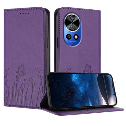 Tulips Butterfly Pattern Magnetic Vegan Leather Phone Case, For Huawei nova 12 Pro / nova 12 Ultra, For Huawei Mate 60 Pro / Mate 60 Pro+, For Huawei Maimang A20, For Huawei Mate 60, For Huawei Enjoy 50 / Enjoy 60 / nova Y70, For Huawei P60 / P60 Pro  ...