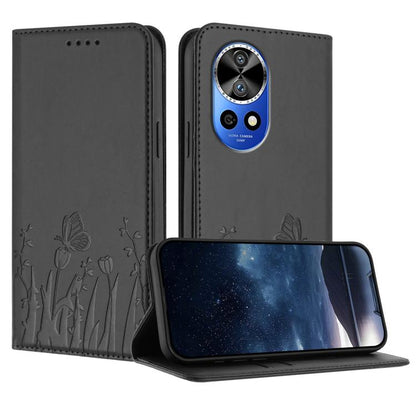 Tulips Butterfly Pattern Magnetic Vegan Leather Phone Case, For Huawei nova 12 Pro / nova 12 Ultra, For Huawei Mate 60 Pro / Mate 60 Pro+, For Huawei Maimang A20, For Huawei Mate 60, For Huawei Enjoy 50 / Enjoy 60 / nova Y70, For Huawei P60 / P60 Pro  ...