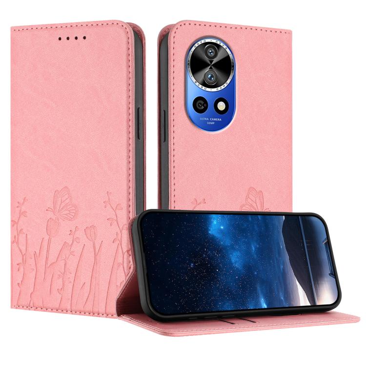 Tulips Butterfly Pattern Magnetic Vegan Leather Phone Case, For Huawei nova 12 Pro / nova 12 Ultra, For Huawei Mate 60 Pro / Mate 60 Pro+, For Huawei Maimang A20, For Huawei Mate 60, For Huawei Enjoy 50 / Enjoy 60 / nova Y70, For Huawei P60 / P60 Pro  ...