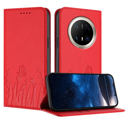 Tulips Butterfly Pattern Magnetic Vegan Leather Phone Case, For Huawei Enjoy 80, For Huawei Mate 70 Pro / Mate 70 Pro+, For Huawei Mate 70, For Huawei Pura 70 Pro / Pura 70 Pro+, For Huawei nova 12i, For Huawei nova 12 SE / nova 11 SE, For Huawei nova ...