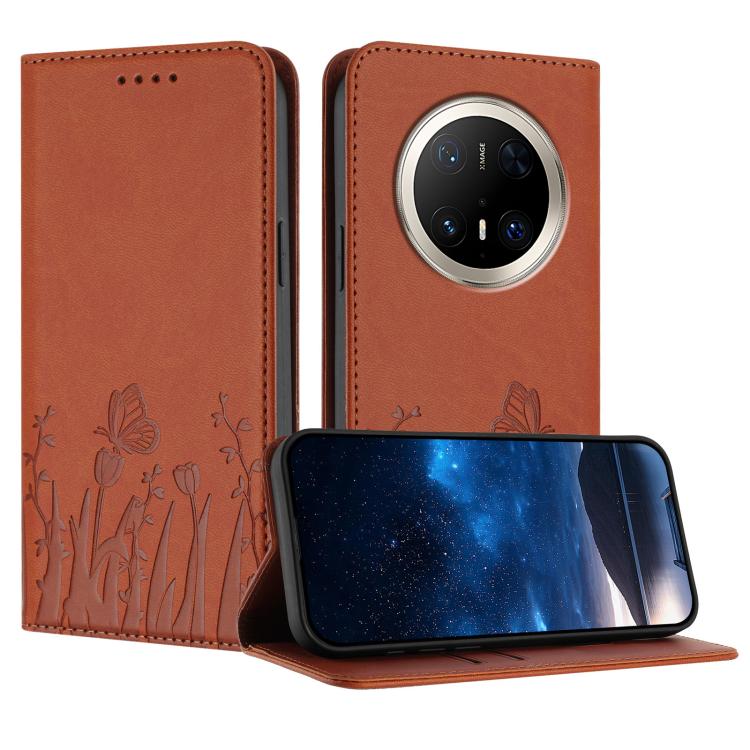 Tulips Butterfly Pattern Magnetic Vegan Leather Phone Case, For Huawei Enjoy 80, For Huawei Mate 70 Pro / Mate 70 Pro+, For Huawei Mate 70, For Huawei Pura 70 Pro / Pura 70 Pro+, For Huawei nova 12i, For Huawei nova 12 SE / nova 11 SE, For Huawei nova ...