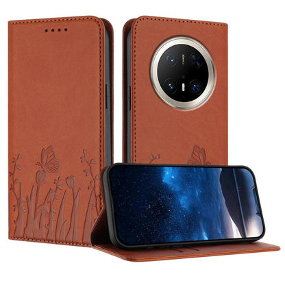 Tulips Butterfly Pattern Magnetic Vegan Leather Phone Case, For Huawei Enjoy 80, For Huawei Mate 70 Pro / Mate 70 Pro+, For Huawei Mate 70, For Huawei Pura 70 Pro / Pura 70 Pro+, For Huawei nova 12i, For Huawei nova 12 SE / nova 11 SE, For Huawei nova ...