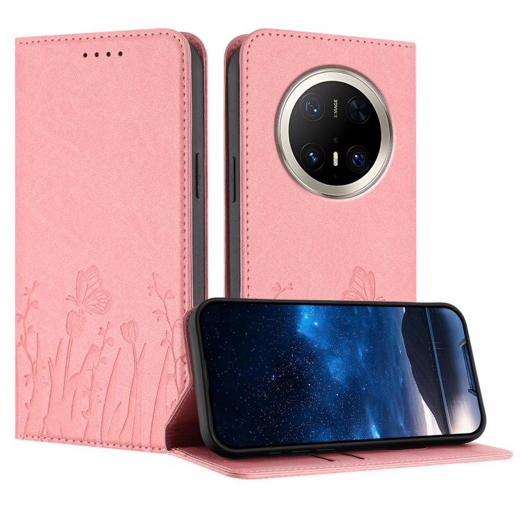 Tulips Butterfly Pattern Magnetic Vegan Leather Phone Case, For Huawei Enjoy 80, For Huawei Mate 70 Pro / Mate 70 Pro+, For Huawei Mate 70, For Huawei Pura 70 Pro / Pura 70 Pro+, For Huawei nova 12i, For Huawei nova 12 SE / nova 11 SE, For Huawei nova ...