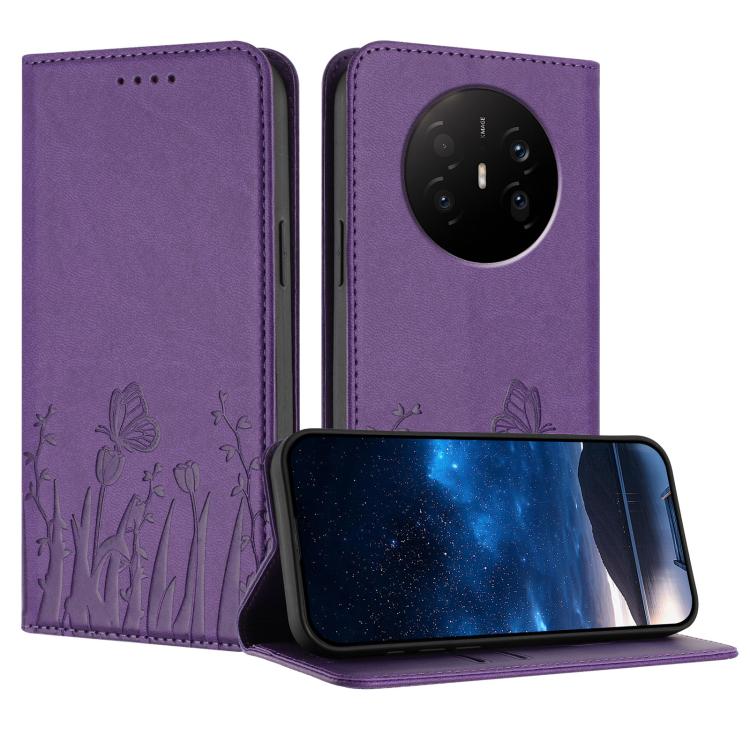 Tulips Butterfly Pattern Magnetic Vegan Leather Phone Case, For Huawei Enjoy 80 Plus, For Huawei Mate 70 Air 5G, For Huawei Pura 80 Pro+ 5G, For Huawei Pura 80 Pro 5G, For Huawei Pura 80 5G, For Huawei Enjoy 80s, For Huawei nova 14 Ultra               ...