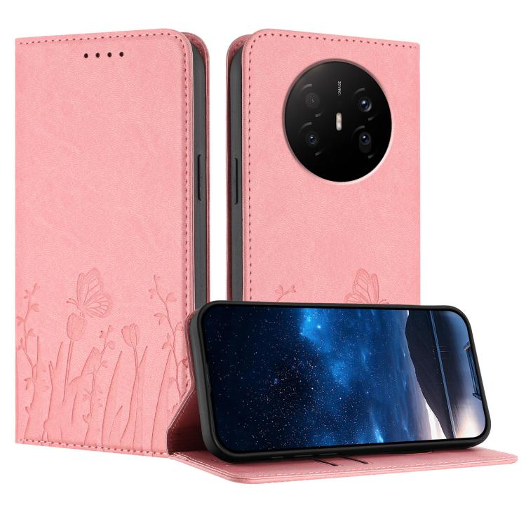Tulips Butterfly Pattern Magnetic Vegan Leather Phone Case, For Huawei Enjoy 80 Plus, For Huawei Mate 70 Air 5G, For Huawei Pura 80 Pro+ 5G, For Huawei Pura 80 Pro 5G, For Huawei Pura 80 5G, For Huawei Enjoy 80s, For Huawei nova 14 Ultra               ...