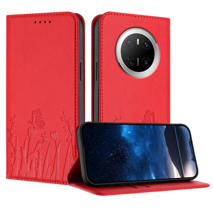 Tulips Butterfly Pattern Magnetic Vegan Leather Phone Case, For Huawei Enjoy 80, For Huawei Mate 70 Pro / Mate 70 Pro+, For Huawei Mate 70, For Huawei Pura 70 Pro / Pura 70 Pro+, For Huawei nova 12i, For Huawei nova 12 SE / nova 11 SE, For Huawei nova ...
