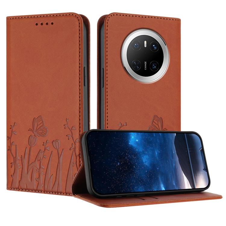 Tulips Butterfly Pattern Magnetic Vegan Leather Phone Case, For Huawei Enjoy 80, For Huawei Mate 70 Pro / Mate 70 Pro+, For Huawei Mate 70, For Huawei Pura 70 Pro / Pura 70 Pro+, For Huawei nova 12i, For Huawei nova 12 SE / nova 11 SE, For Huawei nova ...