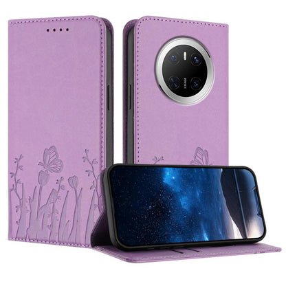 Tulips Butterfly Pattern Magnetic Vegan Leather Phone Case, For Huawei Enjoy 80, For Huawei Mate 70 Pro / Mate 70 Pro+, For Huawei Mate 70, For Huawei Pura 70 Pro / Pura 70 Pro+, For Huawei nova 12i, For Huawei nova 12 SE / nova 11 SE, For Huawei nova ...