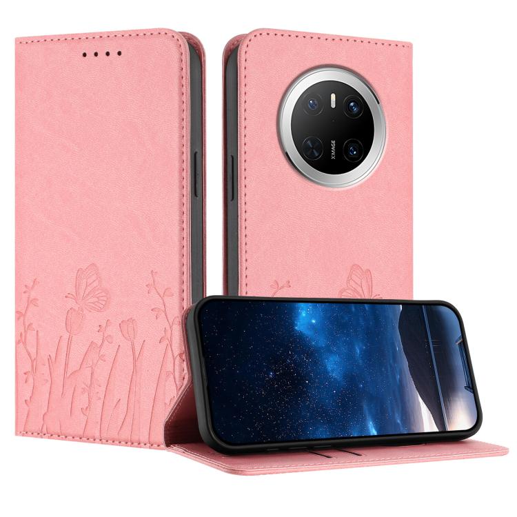 Tulips Butterfly Pattern Magnetic Vegan Leather Phone Case, For Huawei Enjoy 80, For Huawei Mate 70 Pro / Mate 70 Pro+, For Huawei Mate 70, For Huawei Pura 70 Pro / Pura 70 Pro+, For Huawei nova 12i, For Huawei nova 12 SE / nova 11 SE, For Huawei nova ...