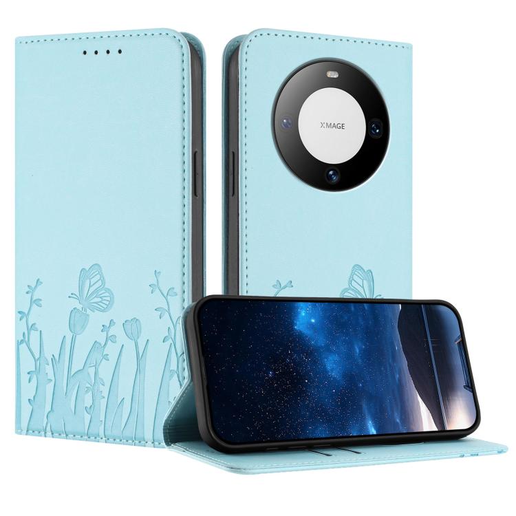 Tulips Butterfly Pattern Magnetic Vegan Leather Phone Case, For Huawei nova 12 Pro / nova 12 Ultra, For Huawei Mate 60 Pro / Mate 60 Pro+, For Huawei Maimang A20, For Huawei Mate 60, For Huawei Enjoy 50 / Enjoy 60 / nova Y70, For Huawei P60 / P60 Pro  ...