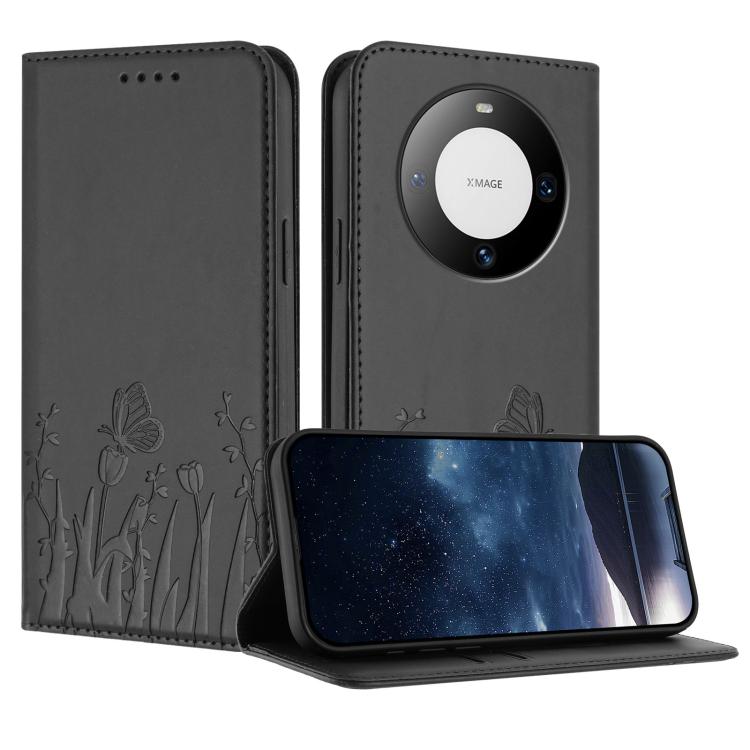 Tulips Butterfly Pattern Magnetic Vegan Leather Phone Case, For Huawei nova 12 Pro / nova 12 Ultra, For Huawei Mate 60 Pro / Mate 60 Pro+, For Huawei Maimang A20, For Huawei Mate 60, For Huawei Enjoy 50 / Enjoy 60 / nova Y70, For Huawei P60 / P60 Pro  ...