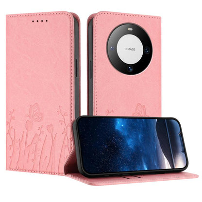 Tulips Butterfly Pattern Magnetic Vegan Leather Phone Case, For Huawei nova 12 Pro / nova 12 Ultra, For Huawei Mate 60 Pro / Mate 60 Pro+, For Huawei Maimang A20, For Huawei Mate 60, For Huawei Enjoy 50 / Enjoy 60 / nova Y70, For Huawei P60 / P60 Pro  ...