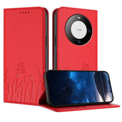 Tulips Butterfly Pattern Magnetic Vegan Leather Phone Case, For Huawei nova 12 Pro / nova 12 Ultra, For Huawei Mate 60 Pro / Mate 60 Pro+, For Huawei Maimang A20, For Huawei Mate 60, For Huawei Enjoy 50 / Enjoy 60 / nova Y70, For Huawei P60 / P60 Pro  ...
