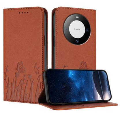 Tulips Butterfly Pattern Magnetic Vegan Leather Phone Case, For Huawei nova 12 Pro / nova 12 Ultra, For Huawei Mate 60 Pro / Mate 60 Pro+, For Huawei Maimang A20, For Huawei Mate 60, For Huawei Enjoy 50 / Enjoy 60 / nova Y70, For Huawei P60 / P60 Pro  ...