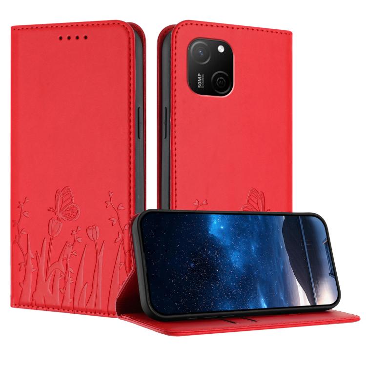 Tulips Butterfly Pattern Magnetic Vegan Leather Phone Case, For Huawei nova 12 Pro / nova 12 Ultra, For Huawei Mate 60 Pro / Mate 60 Pro+, For Huawei Maimang A20, For Huawei Mate 60, For Huawei Enjoy 50 / Enjoy 60 / nova Y70, For Huawei P60 / P60 Pro  ...