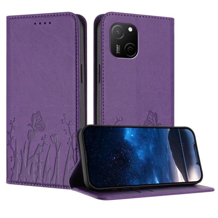 Tulips Butterfly Pattern Magnetic Vegan Leather Phone Case, For Huawei nova 12 Pro / nova 12 Ultra, For Huawei Mate 60 Pro / Mate 60 Pro+, For Huawei Maimang A20, For Huawei Mate 60, For Huawei Enjoy 50 / Enjoy 60 / nova Y70, For Huawei P60 / P60 Pro  ...
