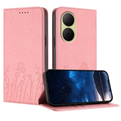 Tulips Butterfly Pattern Magnetic Vegan Leather Phone Case, For Huawei Enjoy 80, For Huawei Mate 70 Pro / Mate 70 Pro+, For Huawei Mate 70, For Huawei Pura 70 Pro / Pura 70 Pro+, For Huawei nova 12i, For Huawei nova 12 SE / nova 11 SE, For Huawei nova ...
