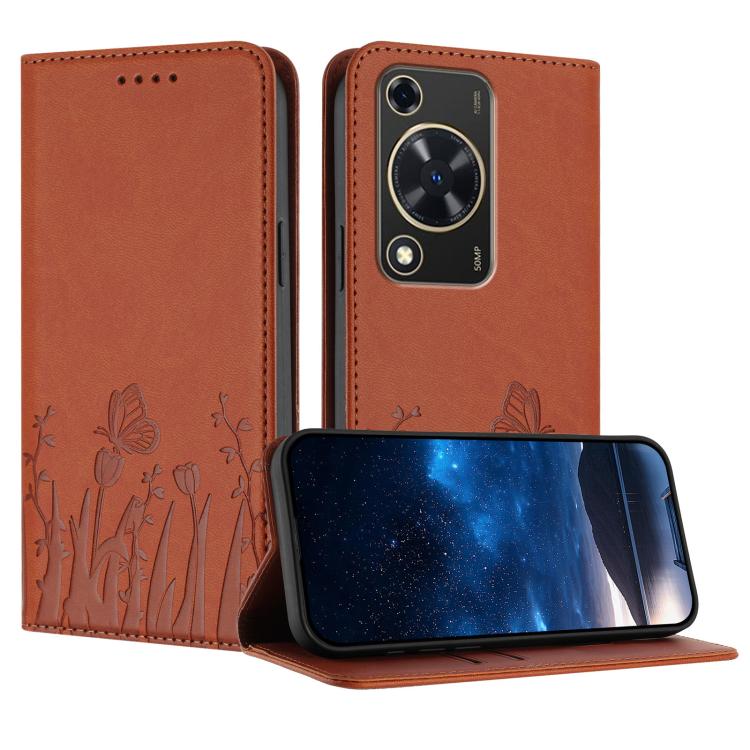 Tulips Butterfly Pattern Magnetic Vegan Leather Phone Case, For Huawei Enjoy 80, For Huawei Mate 70 Pro / Mate 70 Pro+, For Huawei Mate 70, For Huawei Pura 70 Pro / Pura 70 Pro+, For Huawei nova 12i, For Huawei nova 12 SE / nova 11 SE, For Huawei nova ...