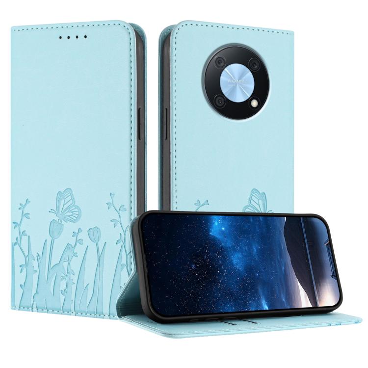 Tulips Butterfly Pattern Magnetic Vegan Leather Phone Case, For Huawei nova 12 Pro / nova 12 Ultra, For Huawei Mate 60 Pro / Mate 60 Pro+, For Huawei Maimang A20, For Huawei Mate 60, For Huawei Enjoy 50 / Enjoy 60 / nova Y70, For Huawei P60 / P60 Pro  ...