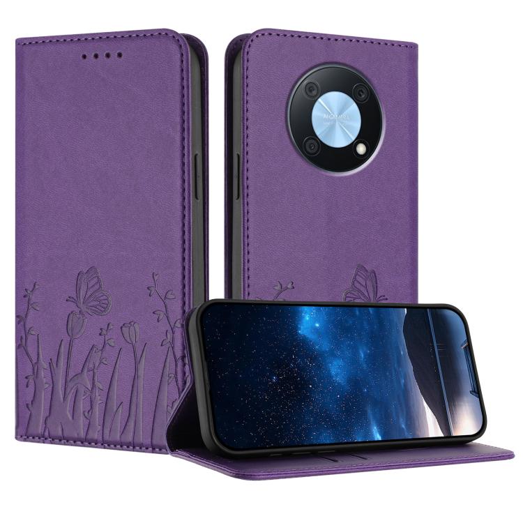 Tulips Butterfly Pattern Magnetic Vegan Leather Phone Case, For Huawei nova 12 Pro / nova 12 Ultra, For Huawei Mate 60 Pro / Mate 60 Pro+, For Huawei Maimang A20, For Huawei Mate 60, For Huawei Enjoy 50 / Enjoy 60 / nova Y70, For Huawei P60 / P60 Pro  ...