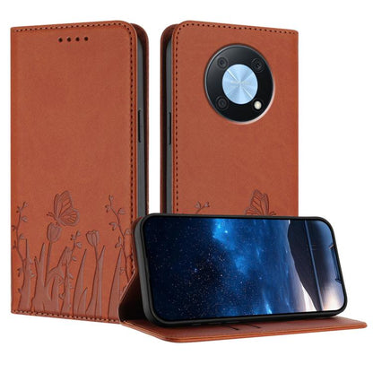 Tulips Butterfly Pattern Magnetic Vegan Leather Phone Case, For Huawei nova 12 Pro / nova 12 Ultra, For Huawei Mate 60 Pro / Mate 60 Pro+, For Huawei Maimang A20, For Huawei Mate 60, For Huawei Enjoy 50 / Enjoy 60 / nova Y70, For Huawei P60 / P60 Pro  ...