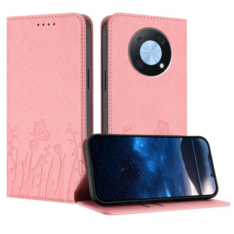 Tulips Butterfly Pattern Magnetic Vegan Leather Phone Case, For Huawei nova 12 Pro / nova 12 Ultra, For Huawei Mate 60 Pro / Mate 60 Pro+, For Huawei Maimang A20, For Huawei Mate 60, For Huawei Enjoy 50 / Enjoy 60 / nova Y70, For Huawei P60 / P60 Pro  ...