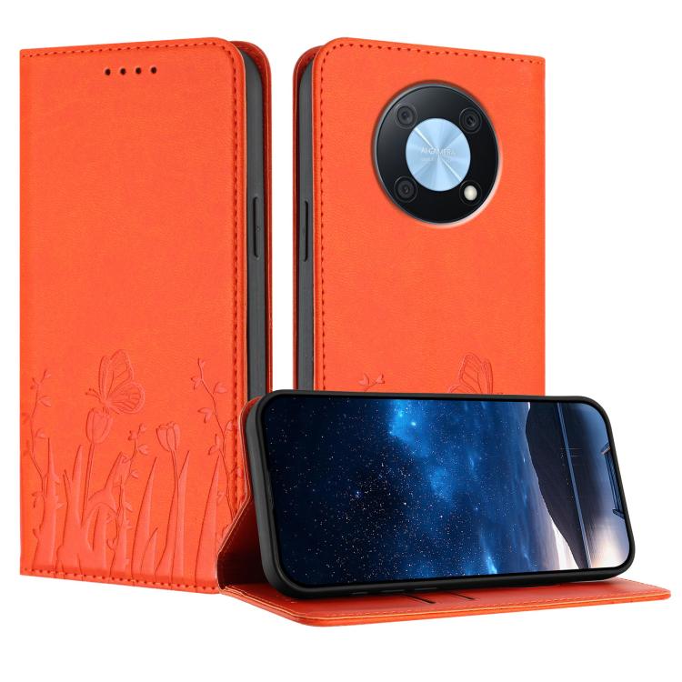 Tulips Butterfly Pattern Magnetic Vegan Leather Phone Case, For Huawei nova 12 Pro / nova 12 Ultra, For Huawei Mate 60 Pro / Mate 60 Pro+, For Huawei Maimang A20, For Huawei Mate 60, For Huawei Enjoy 50 / Enjoy 60 / nova Y70, For Huawei P60 / P60 Pro  ...