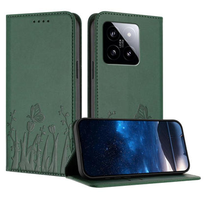 Dark green magnetic vegan leather phone case with tulip-and-butterfly cutout pattern