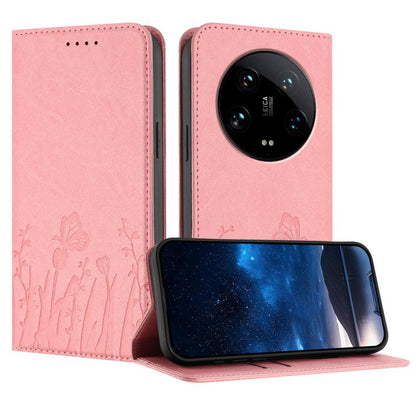 Pink magnetic vegan leather phone case with butterfly tulip pattern, folio style