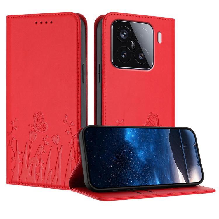 Tulips Butterfly Pattern Magnetic Vegan Leather Phone Case, For Xiaomi Poco F7 / Redmi Turbo 4 Pro, For Xiaomi Poco F7 Pro / Poco F7 Ultra, For Xiaomi 15 Ultra, For Xiaomi Poco X7 Pro / Redmi Turbo 4, For Xiaomi 15 Pro, For Xiaomi 15, For Xiaomi 14T Pr...