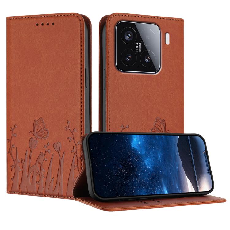 Tulips Butterfly Pattern Magnetic Vegan Leather Phone Case, For Xiaomi Poco F7 / Redmi Turbo 4 Pro, For Xiaomi Poco F7 Pro / Poco F7 Ultra, For Xiaomi 15 Ultra, For Xiaomi Poco X7 Pro / Redmi Turbo 4, For Xiaomi 15 Pro, For Xiaomi 15, For Xiaomi 14T Pr...