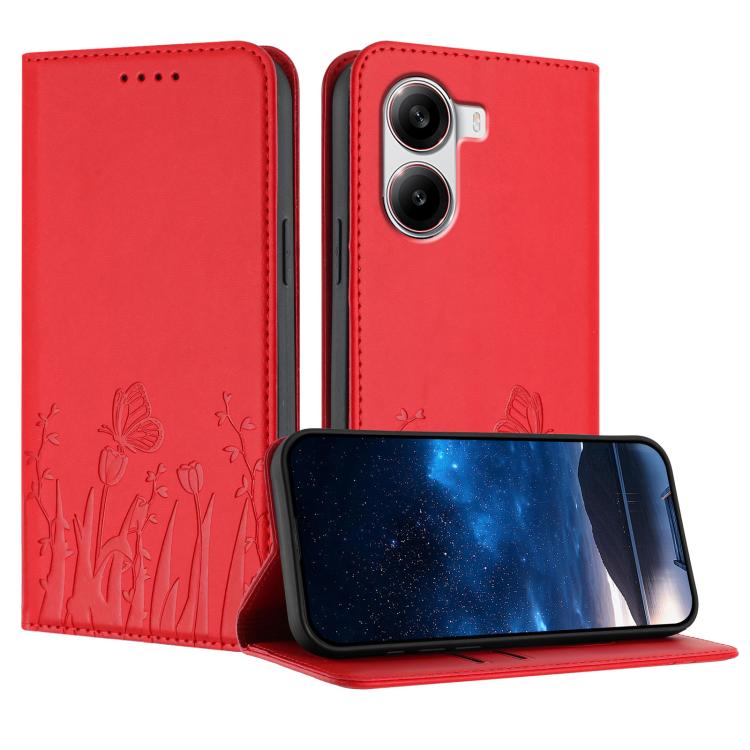 Tulips Butterfly Pattern Magnetic Vegan Leather Phone Case, For Xiaomi Poco F7 / Redmi Turbo 4 Pro, For Xiaomi Poco F7 Pro / Poco F7 Ultra, For Xiaomi 15 Ultra, For Xiaomi Poco X7 Pro / Redmi Turbo 4, For Xiaomi 15 Pro, For Xiaomi 15, For Xiaomi 14T Pr...