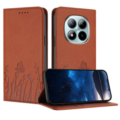 Orange magnetic flip phone case with tulip and butterfly pattern