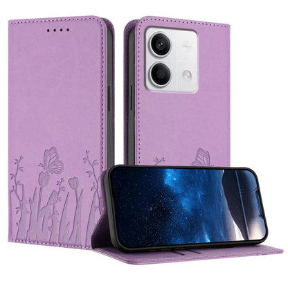 Lavender magnetic vegan leather phone case with tulip butterfly flip cover and cutouts