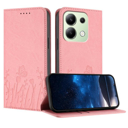 Light pink folio wallet phone case with tulip and butterfly pattern, flip cover closure