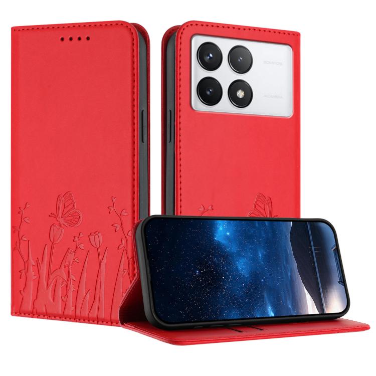 Tulips Butterfly Pattern Magnetic Vegan Leather Phone Case, For Redmi Note 14 5G / Poco M7 Pro 5G, For Redmi Note 14 Pro 4G, For Redmi Note 14 4G 163.25mm, For Redmi K70 Ultra, For Redmi 13 4G / 5G / Note 13R / Poco M6 Plus 5G                          ...