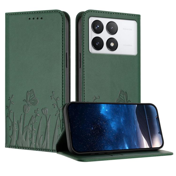 Tulips Butterfly Pattern Magnetic Vegan Leather Phone Case, For Redmi Note 14 5G / Poco M7 Pro 5G, For Redmi Note 14 Pro 4G, For Redmi Note 14 4G 163.25mm, For Redmi K70 Ultra, For Redmi 13 4G / 5G / Note 13R / Poco M6 Plus 5G                          ...
