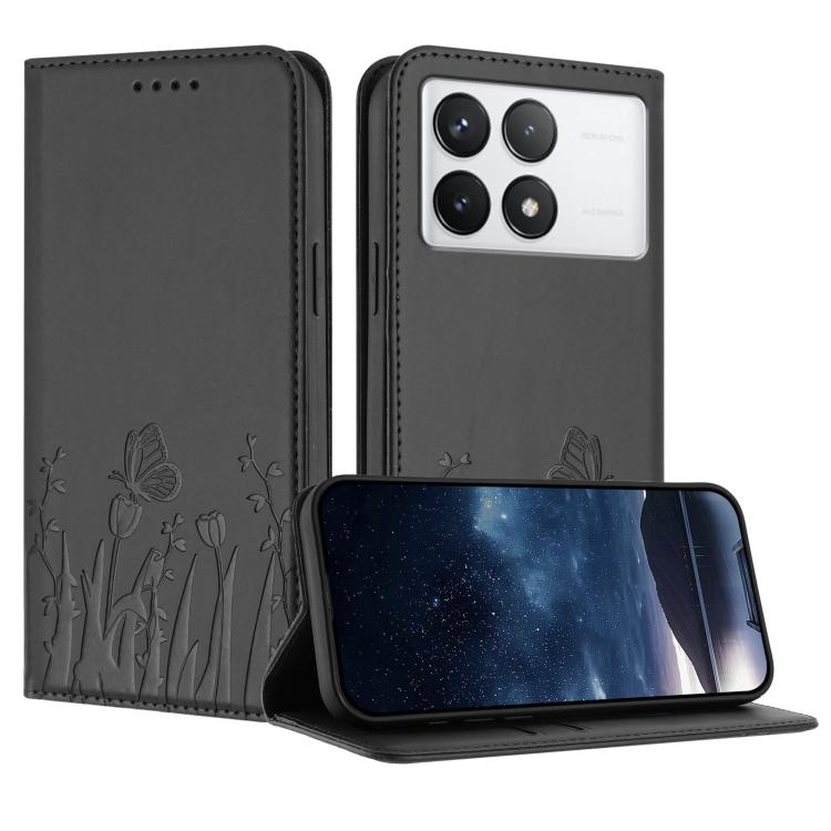Tulips Butterfly Pattern Magnetic Vegan Leather Phone Case, For Redmi Note 14 5G / Poco M7 Pro 5G, For Redmi Note 14 Pro 4G, For Redmi Note 14 4G 163.25mm, For Redmi K70 Ultra, For Redmi 13 4G / 5G / Note 13R / Poco M6 Plus 5G                          ...