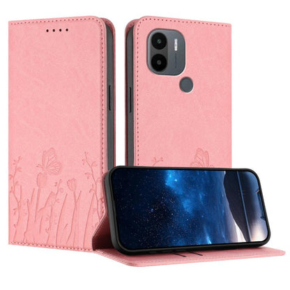 Tulips butterfly-pattern magnetic vegan leather phone case, pink folio with flap