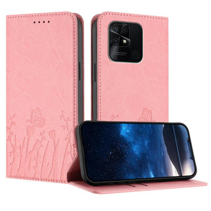 Pink butterfly and tulip magnetic wallet phone case with vegan leather finish