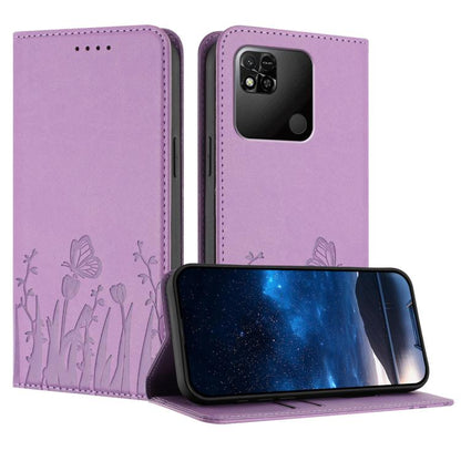 Light purple magnetic vegan leather phone case with tulip and butterfly pattern