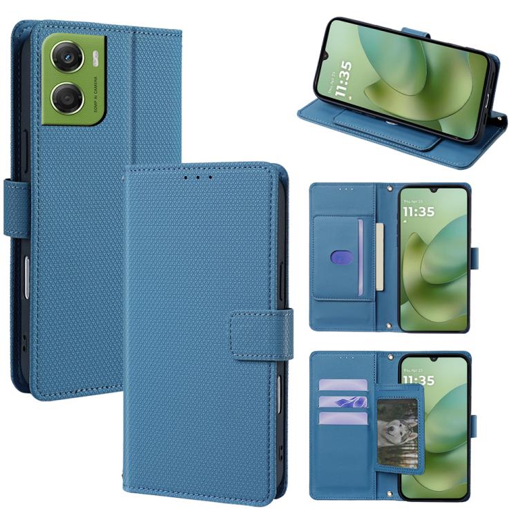 Blue leather-style crossbody wallet phone case with flap and front card holder