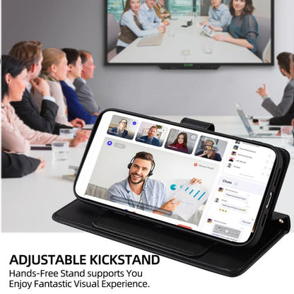 Black folio phone case with adjustable kickstand for hands-free viewing.