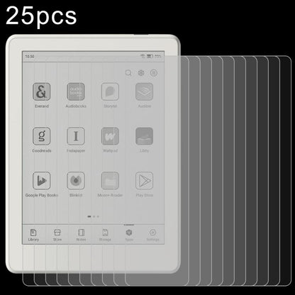 25-pack tempered glass screen protector films layered over tablet display