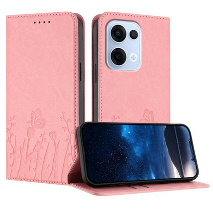 Magnetic vegan leather phone case with tulip and butterfly pattern, light pink fold cover