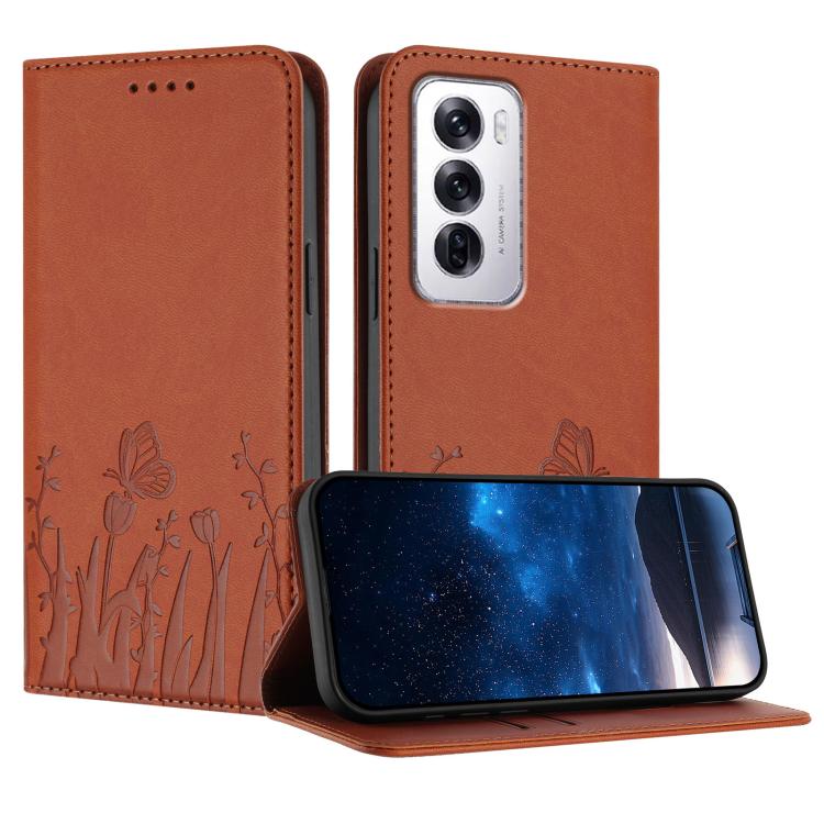 Orange butterfly & tulip magnetic vegan leather phone case, flip cover, camera cutout