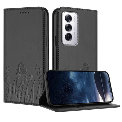 Black butterfly & tulip magnetic vegan leather phone case, flip cover, camera cutout