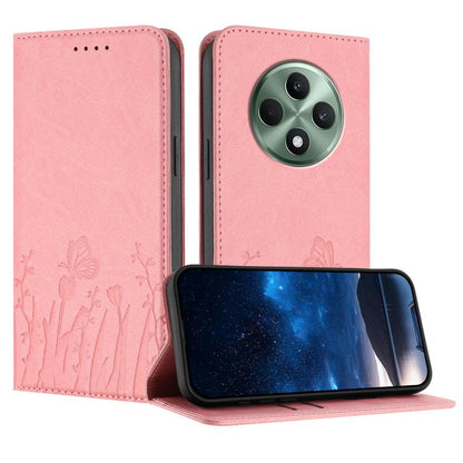 Magnetic vegan leather phone case with tulip and butterfly pattern, pink folio cover